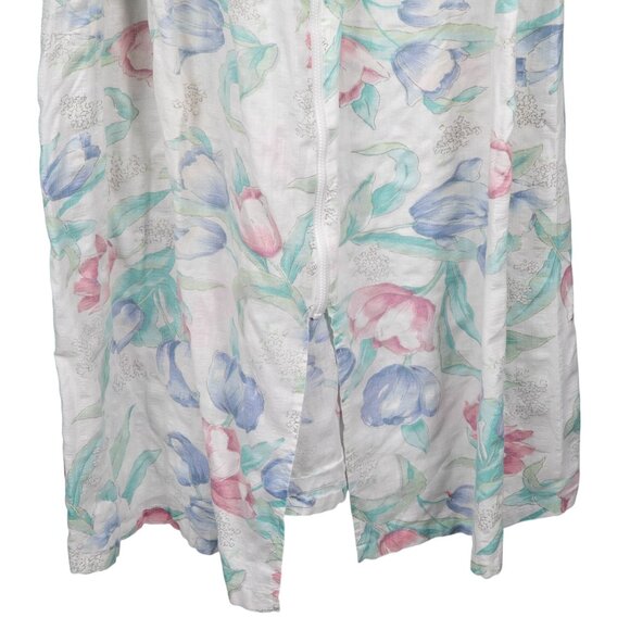 Appel VTG Floral Robe M Womens Full Zip Cotton Blend Short Sleeve Spring Light - Picture 4 of 6